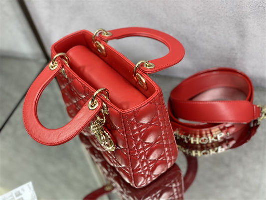 cd small lady di.or my abcD*or bag cannage lambskin gold tone metal red