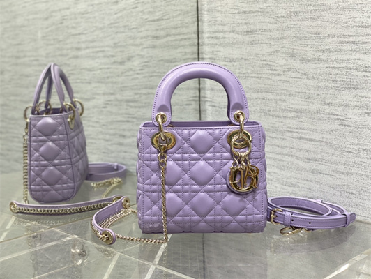 cd mini lady D*or bag cannage lambskin gold tone metal lt purple