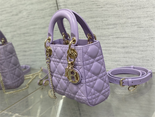 cd mini lady D*or bag cannage lambskin gold tone metal lt purple