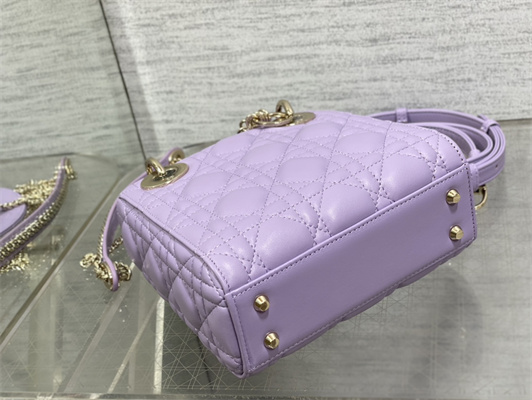 cd mini lady D*or bag cannage lambskin gold tone metal lt purple