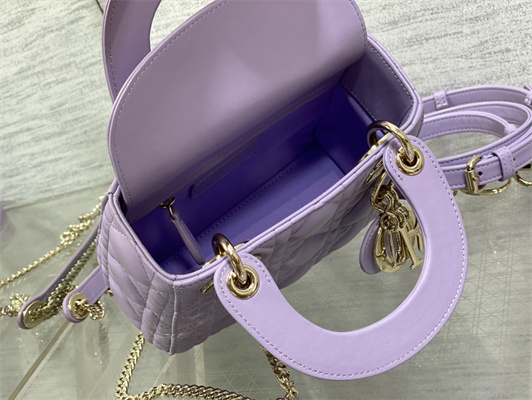 cd mini lady D*or bag cannage lambskin gold tone metal lt purple