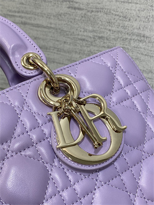CD Medium Lady D-Joy Bag Cannage Lambskin Gold Tone Metal Lt Purple