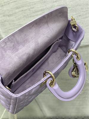 CD Medium Lady D-Joy Bag Cannage Lambskin Gold Tone Metal Lt Purple