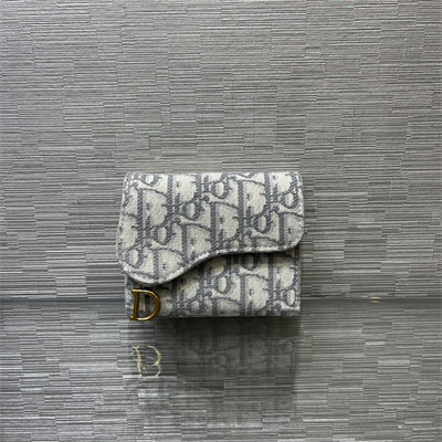 cd saddle lotus wallet gray D*or oblique jacquard