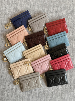 cd lady D*or freesia card holder cannage lambskin /patent calfskin