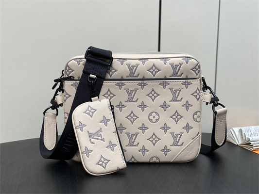L.V Trio Messenger Monogram Shadow Calfskin Leather White/Navy Blue