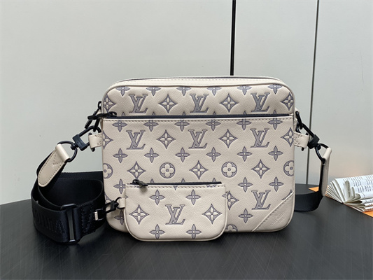 L.V Trio Messenger Monogram Shadow Calfskin Leather White/Navy Blue