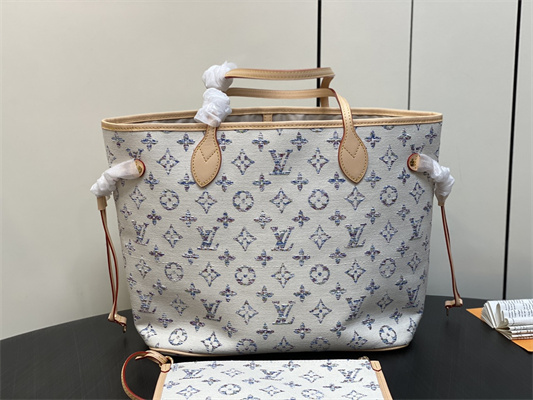 L.V Neverful MM Denim Textile Jacquard White Color M24905