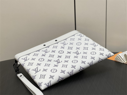 L.V Pochette To-Go Monogram Shadow Calfskin Leather White/Navy Blue