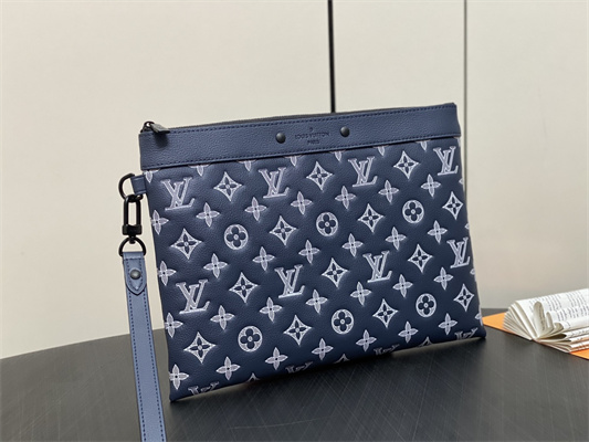 L.V Pochette To-Go Monogram Shadow Calfskin Leather Ink Blue/White