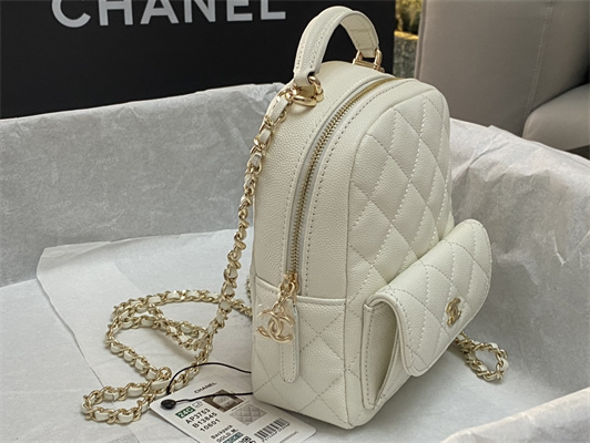 Cha.nel Mini Backpack Grained Calfskin Gold-Tone Metal White AP3753