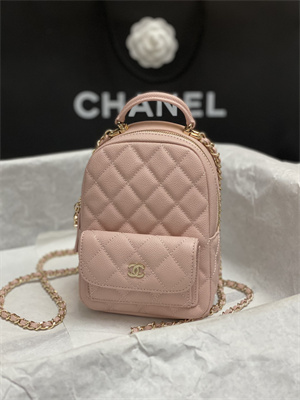 Cha.nel Mini Backpack Grained Calfskin Gold-Tone Metal Pink AP3753