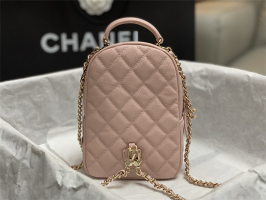 Cha.nel Mini Backpack Grained Calfskin Gold-Tone Metal Pink AP3753