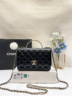 Cha.nel Wallet On Chain Rhinestone Lambskin Gold-Tone Metal Black AP3796
