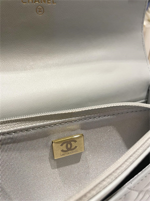 Cha.nel Wallet On Chain Rhinestone Lambskin Gold-Tone Metal Grey Blue AP3796