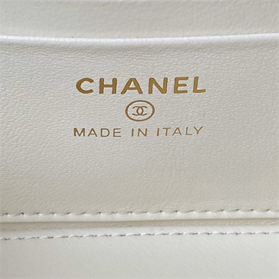 Cha.nel Vanity Case Top Handle With Chain Shiny Crumpled Lambskin, Imitation Pearls & Gold-Tone Metal White AP3804