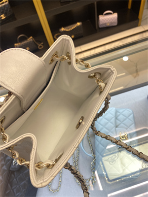 Cha.nel BUCKET BAG Grained Calfskin Gold-Tone Metal White AS3176