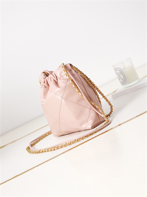 Cha.nel 22 Mini Handbag Shiny Calfskin Gold Tone Metal Lt Pink AS3980