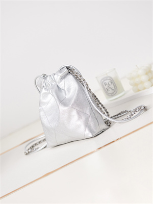 Cha.nel 22 Mini Handbag Metallic Shaded Calfskin Silver Tone Metal  AS3980