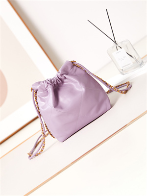 Cha.nel 22 Mini Handbag Shiny Calfskin Gold Tone Metal Purple AS3980