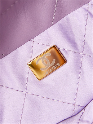 Cha.nel 22 Mini Handbag Shiny Calfskin Gold Tone Metal Purple AS3980