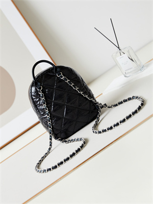 Cha.nel Backpack Nylon & Silver-Tone Metal Black AS4366