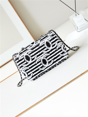 Cha.nel Clutch Sequins & Silver-Tone Metal Black & White AS4561