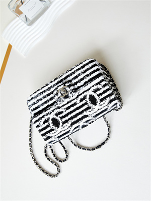 Cha.nel Clutch Sequins & Silver-Tone Metal Black & White AS4561
