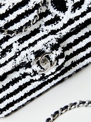 Cha.nel Clutch Sequins & Silver-Tone Metal Black & White AS4561