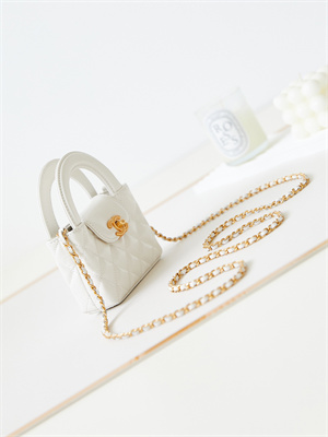 Ch*el clutch with chain shiny aged calfskin gold-tone metal white ap3435