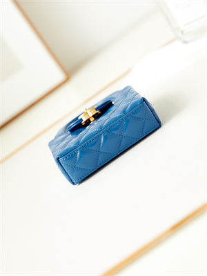 Ch*el clutch with chain shiny aged calfskin gold-tone metal blue ap3435