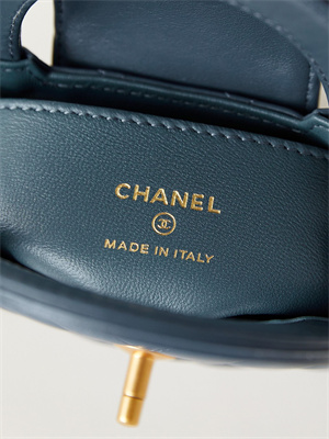 Ch*el clutch with chain shiny aged calfskin gold-tone metal dk blue ap3435