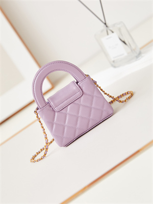 Ch*el clutch with chain shiny aged calfskin gold-tone metal lt purple ap3435