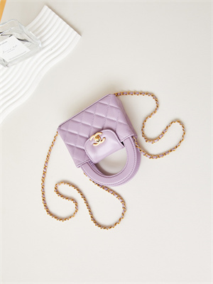 Ch*el clutch with chain shiny aged calfskin gold-tone metal lt purple ap3435