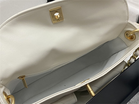 Ch*el hobo handbag shiny calfskin gold tone metal white as4743