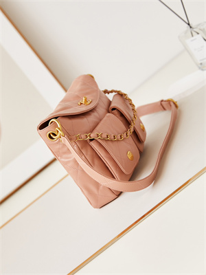 Ch*el hobo handbag shiny calfskin gold tone metal pink as4743