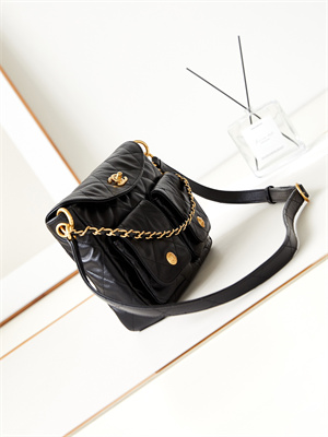 Ch*el hobo handbag shiny calfskin gold tone metal black as4743