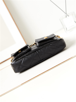 Ch*el hobo handbag shiny calfskin gold tone metal black as4743