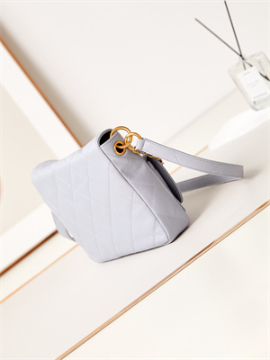 Ch*el hobo handbag shiny calfskin gold tone metal blue as4743