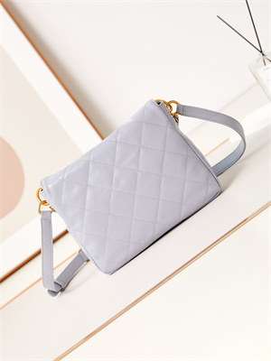 Ch*el hobo handbag shiny calfskin gold tone metal blue as4743