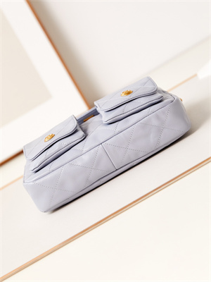 Ch*el hobo handbag shiny calfskin gold tone metal blue as4743