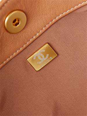 Ch*el hobo handbag shiny calfskin gold tone metal brown as4743