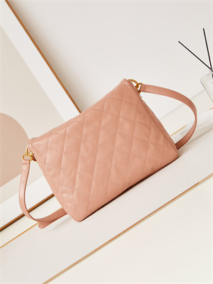 Ch*el large hobo handbag shiny calfskin gold tone metal pink as4668