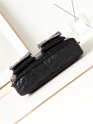 Ch*el large hobo handbag shiny calfskin gold tone metal black as4668