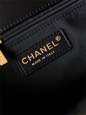 Ch*el large hobo handbag shiny calfskin gold tone metal black as4668