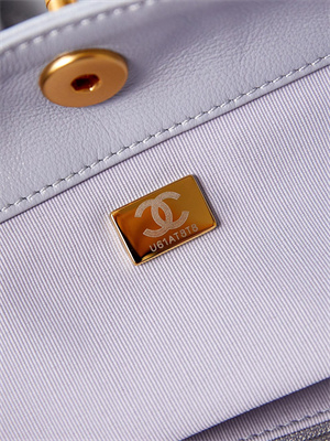 Ch*el large hobo handbag shiny calfskin gold tone metal blue as4668