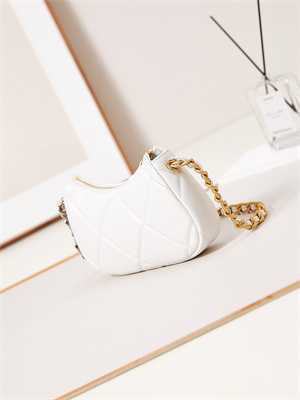 Ch*el 19 clutch with chain shiny lambskin, gold-tone, silver-tone & ruthenium-finish metal white ap3763