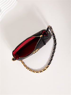 Ch*el 19 clutch with chain shiny lambskin, gold-tone, silver-tone & ruthenium-finish metal black ap3763