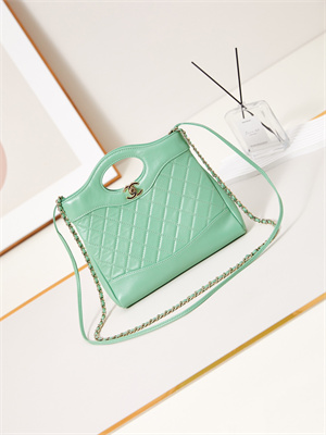 Ch*el 31 mini shopping bag  lambskin & gold-tone metal green as4133