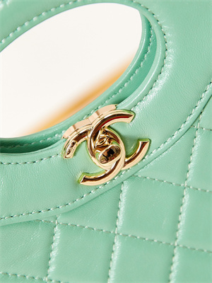 Ch*el 31 mini shopping bag  lambskin & gold-tone metal green as4133